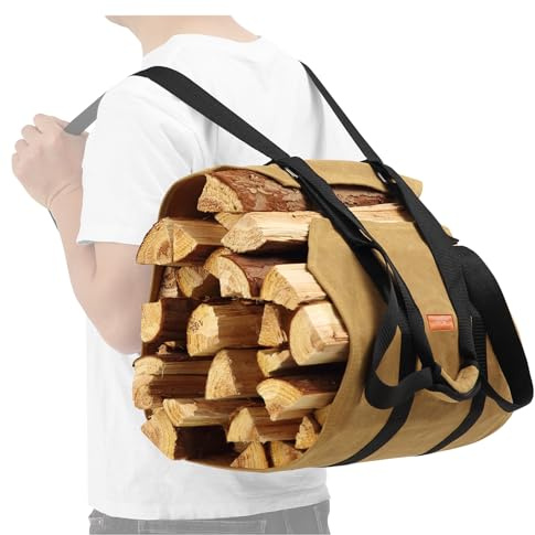 WITSTEP Kaminholztragetasche, robuster Holzträger für Brennholz, stabile Tragetasche für Brennholz, Tragetasche mit gepolstertem Griff & Sicherungsgurt
