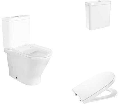 Roca,The Gap,ROUND - Inodoro completo compacto con salida dual (incluye taza Rimless, cisterna de alimentación inferior y tapa)