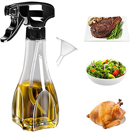Holzsammlung Spruzzatore Olio, 240 ml Nebulizzatore Olio di Oliva Spruzzatore per Cottura, Bottiglia Spray Cucina Spruzzino Aceto in Vetro per Friggitrice ad Aria, Barbecue, Insalata, Cottura, Pasta