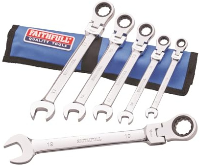 Faithfull FAISPARAT6SR Flexi Head Ratchet Spanner Set 6 Piece Including Tool Rool