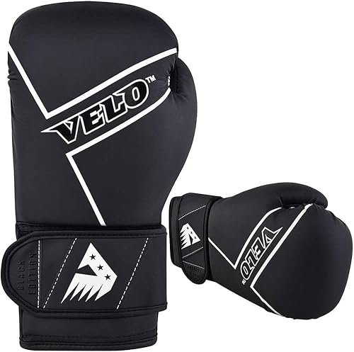 VELO™ Boxing Matte Leather Muay Thai Training Sparring Punching Bag Mitts kickboxing Fighting Gloves for Punch Bag | Focus Pad | Arm kick Pad (White, 8oz)