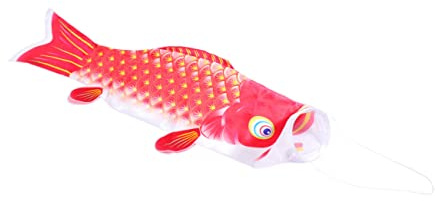 MERRYHAPY Japanische Karpfenfahne 1,4m aus Strapazierfähigem Satin Dekorative Drachenbootfest Flagge für Außenbereich Party und Gartendekoration Rote Karpfen Flagge im Japanischen Stil