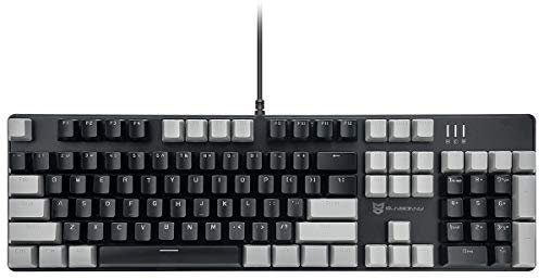 Qisan Tastiera meccanica da gioco, tastiera cablata, retroilluminazione a LED grigio e nero, 104 tasti, layout americano tastiera da gioco con rimovibile,interruttore marrone