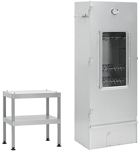 vidaXL Räucherofen mit Tisch, Räucherschrank mit verstellbaren Beinen, Smoker mit viel Platz zum Räuchern, Grill Arbeitstisch Räucherofen Outdoor, Verzinkter Stahl
