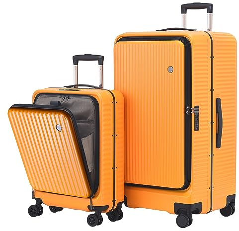 TydeCkare 2-teiliges 20/29, 39 x 20 x 55 cm und 40 x 37 x 77 cm großes Aluminium-Gepäckset, 360°-Universalräder, Leichter Hartschalen-Koffer aus ABS + PC mit TSA-Schloss, Orange