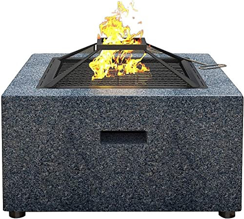 Braciere da Giardino per Feste all'Aperto BBQ Braciere, con Griglia per Barbecue Braciere in Acciaio da 70 cm con Finiture in Pietra Artificiale e Griglia di Copertura Griglia per