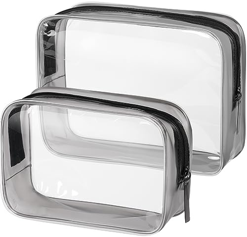 OSDUE 2 Stück Kulturbeutel Transparent, Flugzeug PVC Kosmetiktasche Wasserdicht, Handgepäck-Reisezubehör, Kulturtaschen für Männer, Frauen, Kinder, Familie (M-Schwarz)