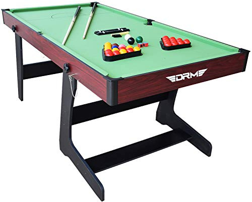 DRM 6FT Folding Snooker Table - Space Saving Pool Table with All Balls and Accessories, 183L x 92W x 79H CM