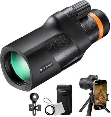 K&F CONCEPT 12X50 HD Telescope Monoculaire IP68 Étanchéité avec Clip Téléphone et Trépied BAK4 Prisme Revêtement Vert Téléscope avec Interface Trépied pour Observation Oiseaux, Chasse, Randonnée