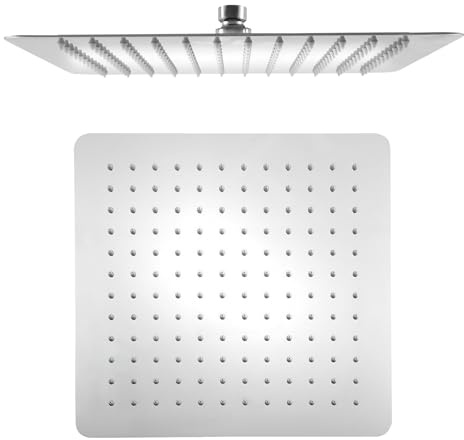 VALAZ Rociador de ducha 20cm acero inoxidable SUS304 cuadrado cromado estándar G1/2 inclinable efecto lluvia tetinas de silicona fácil limpieza antical alta y baja presión cabezal