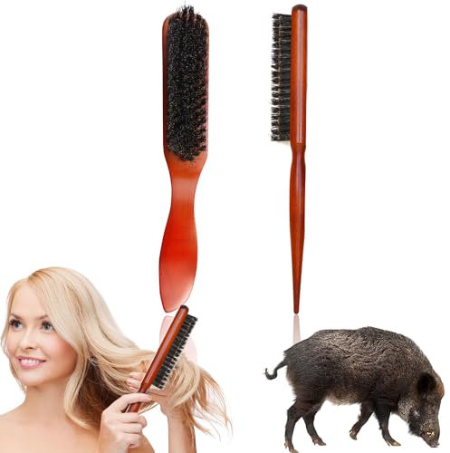 Fosoloni 2 Stück Wildschweinborsten Bürste, Bartbürste Männer, Schweineborsten Haarbürste Bartpflegebürste, Sleek Bun Bürste, Teasing Hair Brush für Haar und Bart-Styling