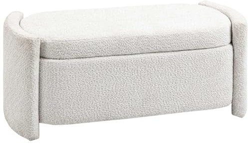 HOMCOM Sitzbank, Bettbank mit Stauraum, Polsterbank mit Deckel, Teddy-Samtoptik, Sitztruhe, Truhenbank für Wohnzimmer, Schlafzimmer, Creme, 105 x 44 x 45,5 cm