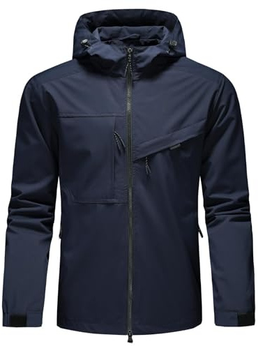 KUDORO Veste Homme Coupe-Vent à Capuche Blouson Homme Léger Casual Imperméable Trench-coat Poches Multiples(Bleu Foncé,L)