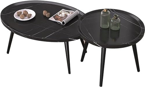 GArcan Ovaler, zusammensetzbarer Couchtisch, kreative Sofa-Beistelltische aus Holz, Couchtische/Nachttisch, 2er-Set, Schwarze Metallbeine mit Verstellbarer Fußstütze, für Wohnzimmer, Schlafzimmer