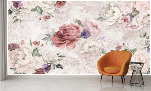 Audace Liberté Carta da parati panoramica fiori acquerello elegante, seta 355 × 250 cm carta da parati gigante 3D, soggiorno, camera da letto, sala da pranzo, camera dei bambini, decorazione da parete