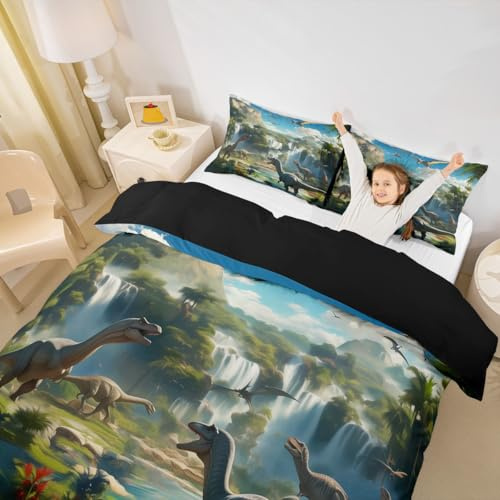 Erosebridal Toddler Boys Dinosaur Duvet Cover King Animal Bedding Sets, 3D Dino Comforter Cover Jungle Wildlife Bed Set, Kids Dinosaur Bedding for Girls Microfiber Ultra Soft 3 Pieces (Zipper Closure)