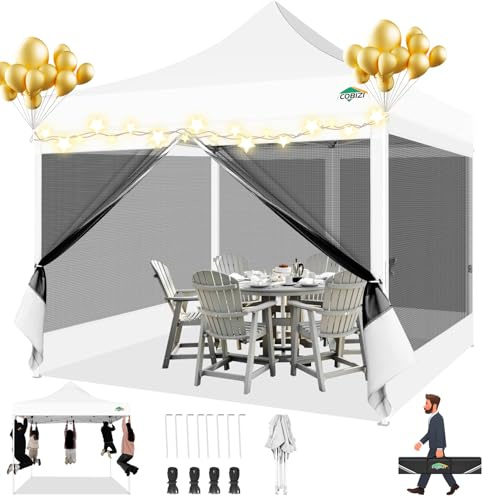 COBIZI Pavillon 3x3 Faltpavillon 3x3 Wasserdicht Stabil, Partyzelt Gartenpavillon UV-Schutz mit 4 Seitenwänden aus Mesh, Weiß