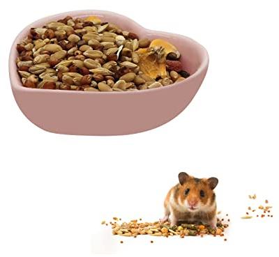 LuckyOpt Ceramic Hamster Food Bowl, 1.2oz Durable Heart Hamster Water Dish for Hamsters/Birds/Snakes/Turtle, Easy to Wash and Prevent Tipping (Pink, 1pcs)