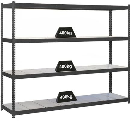 PROREGAL Schwerlastregal Metal Beast Four | HxBxT 200x240x60cm | Fachlast 400kg | Anthrazit | Regal Standregal Werkstattregal Lagerregal Kellerregal