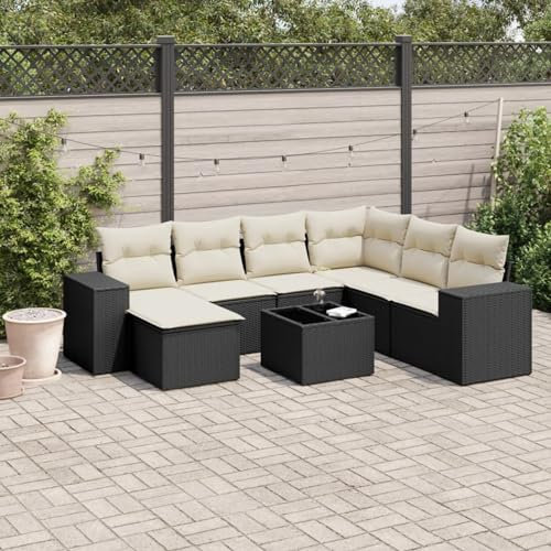 SECOLI Conjunto de muebles de jardín de ratán con espacio de almacenamiento, XXL, muebles de terraza, sofá de salón, grupo de asientos de ratán, muebles de esquina, juego de muebles de balcón, color