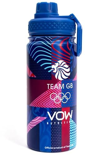 VOW Nutrition Official Team GB Steel Water Bottle 500ml, Sports Drink Gym Bottle, BPA Free, Leak Proof (Multicoloured)