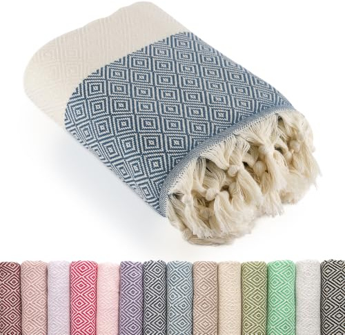 LUCIDUS - Telo mare, 100 x 180 cm, telo da hammam, sauna, picnic, spiaggia, asciugamano da spiaggia in 100% cotone, da donna e da uomo, extra leggero, blu (Steel Blue), motivo a rombi