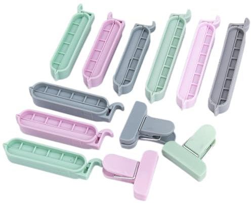Amosfun 12 clips de cierre para bolsas de aperitivos, clips de cierre para alimentos, bolsas de comida, cierre de clip, clips para bolsas de congelación, pinzas para patatas fritas