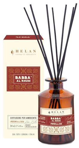Helan Babà al Rhum - Lufterfrischer, Raumparfümierer mit Diffusor Sticks mit Birne, Vanille, Melasse und Zimt Geschenkideen Deodorant und Raumparfümierer 200 ml, Made in Italy