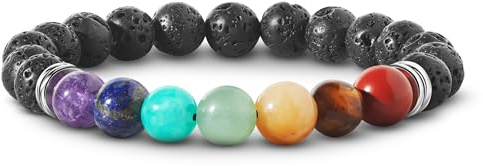 PURAJA pulsera chakra hecha de piedras naturales genuinas | Premium pulsera de piedras preciosas | Para más armonía y equilibrio | 7 chakra y cuentas de piedra de lava (One Chakra)