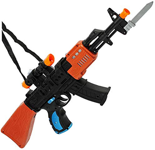 alles-meine.de GmbH Spielzeuggewehr/Maschinengewehr - mit Bajonett & Umhängegurt - schwarzes Gewehr / 64 cm lang - aus Kunststoff - Spielzeug - Fasching Karneval - Spielzeugwaf..