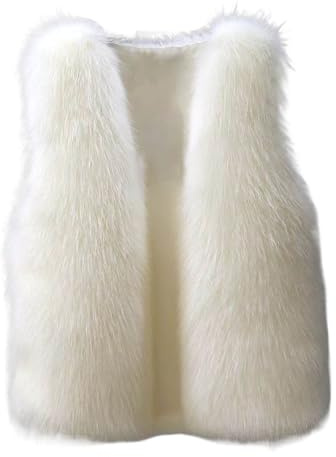 Plüschweste für Damen, Kunstfell, einfarbig, bequem, lässig, offene Vorderseite, ärmellos, dick, warm, weiß, L
