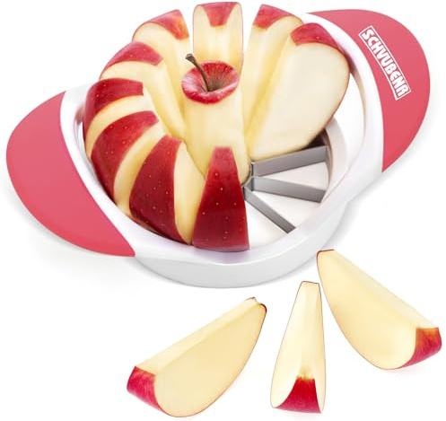 SCHVUBENR 3.5 Inch Apple Slicer with 12 Sharp Blades - Professional Apple Cutter - Stainless Steel Apple Corer - Super Sharp Apple Slicer and Corer - Slice Apple with Ease(Pink)
