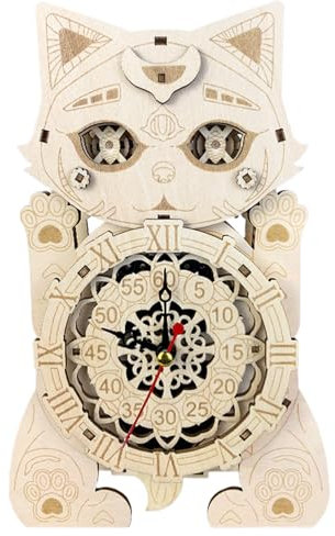 Wooden Model Kits für Erwachsene, Cat Clock Assembly Model Puzzle, Building Puzzles for Coffee Shop Bookstore Work Area Study Room Living Room, Strong and Secure Connections for Display Or Decor