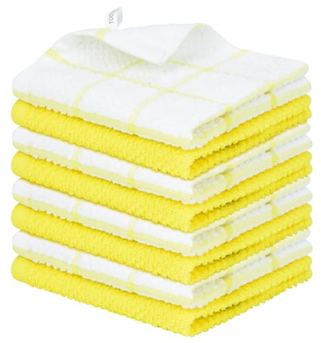 Nialnant Paquete de 8 paños de cocina para lavar platos, suaves y absorbentes | Trapo de limpieza reutilizable 100% algodón, trapo de cocina de secado rápido, 12 x 12 pulgadas, color amarillo
