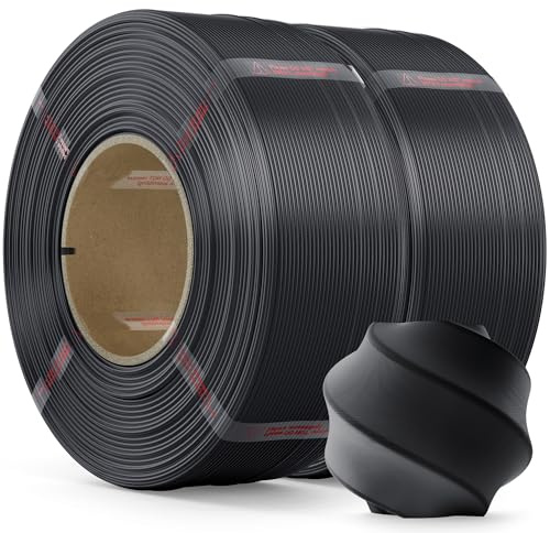 MarsWork Filamento PLA 1,75 mm, 3D Filamento per Stampante con Precisione Dimensionale +/- 0.02mm, 2kg Refill Compatibile con la Bobina Riutilizzabile di Bambu Lab, Nero+Nero