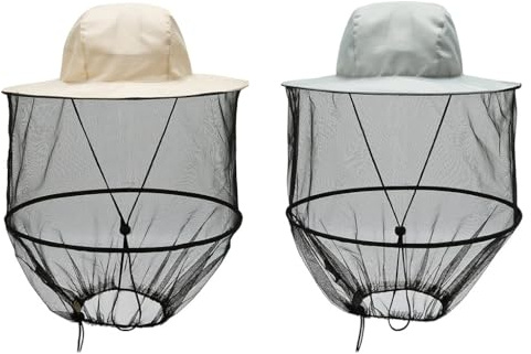 Hitopin 2 Pièces Tête de Moustique Net, Chapeau Moustiquaire, Chapeau D'apiculteur, Moustiquaire de Tete Filet, pour Hommes Femmes Pêche en Plein Air Camping(Couleur Beige,Gris)