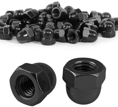 QZKJQDD 20 Stück Hutmuttern M6 Edelstahl, Hutmuttern M6, Sechskant Hutmuttern, Sechskant Hutmuttern A2 V2A Kappenmuttern für Schrauben Gewindestangen Gewindebolzen (Schwarz)