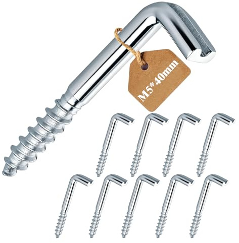 MejaRizon Schraubhaken Gerade mit Schlitz, M5-40mm, 10 Stück Hakenschrauben, Verzinkte Hakenschrauben, Wandhaken, Rostfrei für Außen, Zuverlässig Montierbar in Holz, Beton, Gipskarton