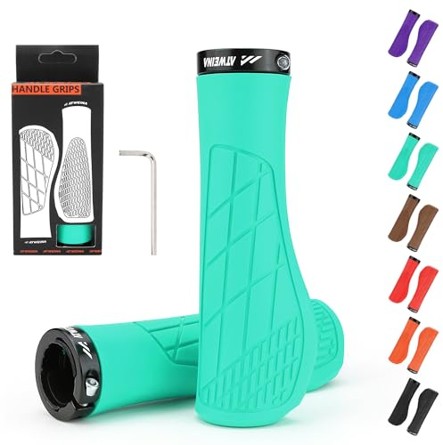 Bike Handlebar Grips, Ergonomic Bike Grips, Aluminum Lock-on Mountain Bicycle Grips, Shock Absorbing Dual-Density Silicone, 3D Non-Slip Pattern, Bicycle Comfort Handle Bar for BMX/Scooter (Cyan)