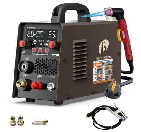 LOTOS LOP55D 55A Plasma Cutter, 1/2 Clean Cut (3/4 Sever), Non-Touch Pilot Arc, Dual-Voltage 110/220V, LED Panel, Portable Air Plasma Cutting Machine for DIY, Auto, Farm, HVAC
