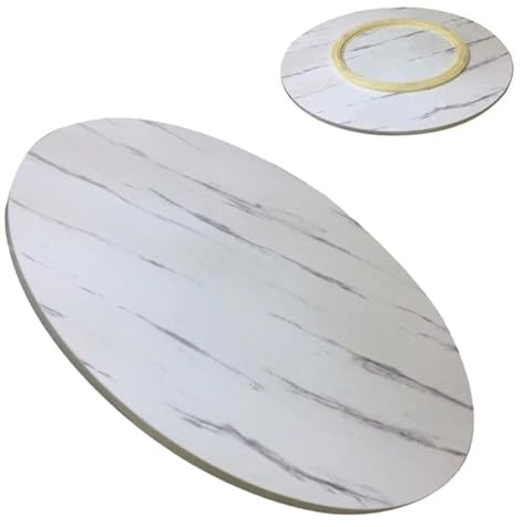 EIYAVVIDV Plateau De Service Rotatif En Bois Lazy Susan Rond Ø 50cm 60cm 70cm 80cm 90cm 100cm Plateau Tournant Pour Table À Manger Grand Plateau Rotatif Silencieux(White marble,50cm (20 in))