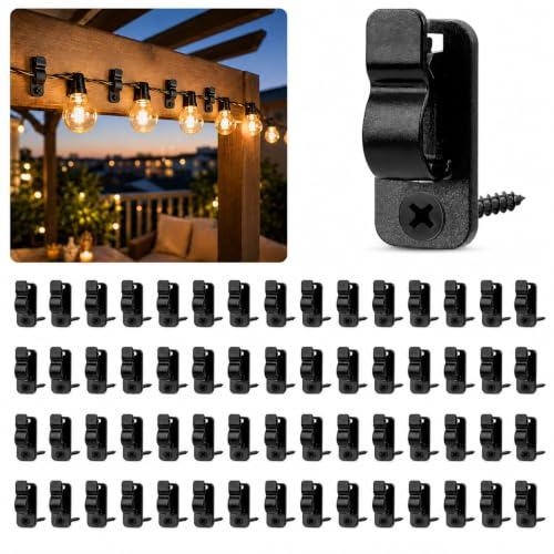 Ignara 60Pcs Screw-in Hooks for Outdoor String Light Clips with Adhesive Weatherproof Fence Hooks Cable Hangers for Light Wire, for Holiday Party Patio Garden Wall Decoration