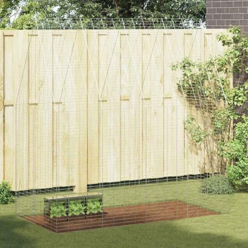Kaninchenkäfig Silber 200 x 100 x 210 cm aus verzinktem Stahl Habitat Outdoor für Meerschweinchen, Hamster und Kaninchen mit Stauraum
