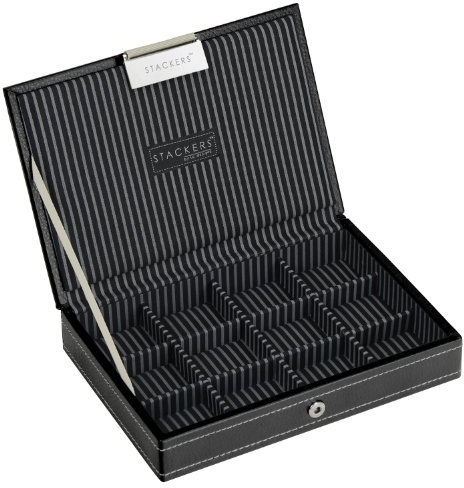 Stackers - Men's Black Mini Lidded Cufflink with Stripe Lining