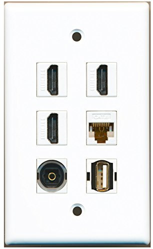 RiteAV - 3 HDMI 1 Port USB A-A 1 Port Toslink 1 Port Cat6 Ethernet weiße Wandplatte.