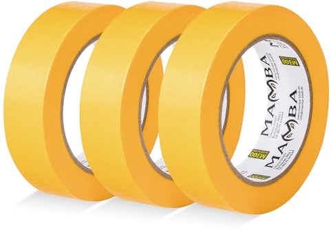 Mamba Goldband Malerkrepp 3x Malerband 30 mm x 50 m Kreppband selbstklebend | 3 Rollen goldenes Washi Tape zum Abkleben von Kanten und Fixieren der Abdeckfolie – Papiertape mit 150 m gesamt