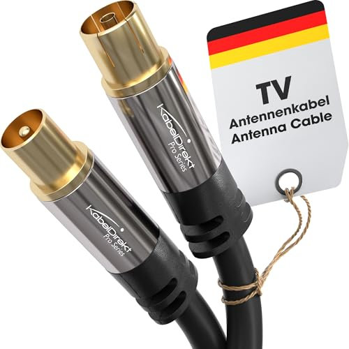 KabelDirekt Antennenkabel, Koaxialkabel, TV Kabel – Fernsehkabel mit bruchfestem Metallstecker für digitales & analoges Fernsehen – 2m (Antennenstecker auf Buchse für DVB-C, DVB-T, DVB-S)