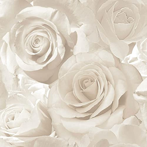 Muriva Madison Glitter Pearl Wallpaper 139524 - Flower Floral Large Roses Cream