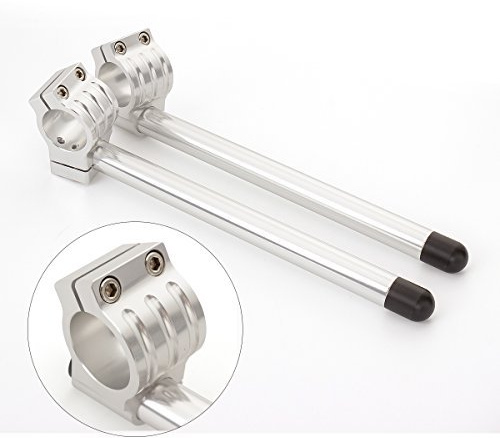 Rzmmotor 34mm 7/8 Motorcycle Aluminum CNC Regular Fork Tube Clip On Handlebar Replaceable Fit for Universal Bike Cafe Racer Silver