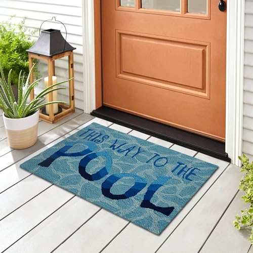 Liora Manne Frontporch Hand-Tufted Indoor/Outdoor Easy Care Area Rug Rug-Transitional, Decorative, Patio, Contemporary, This Way to The Pool Water 1'8 x 2'6